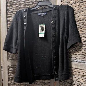 Brand New Evan-Picone Elegant Large Petite Black Short-sleeve Open Cardigan